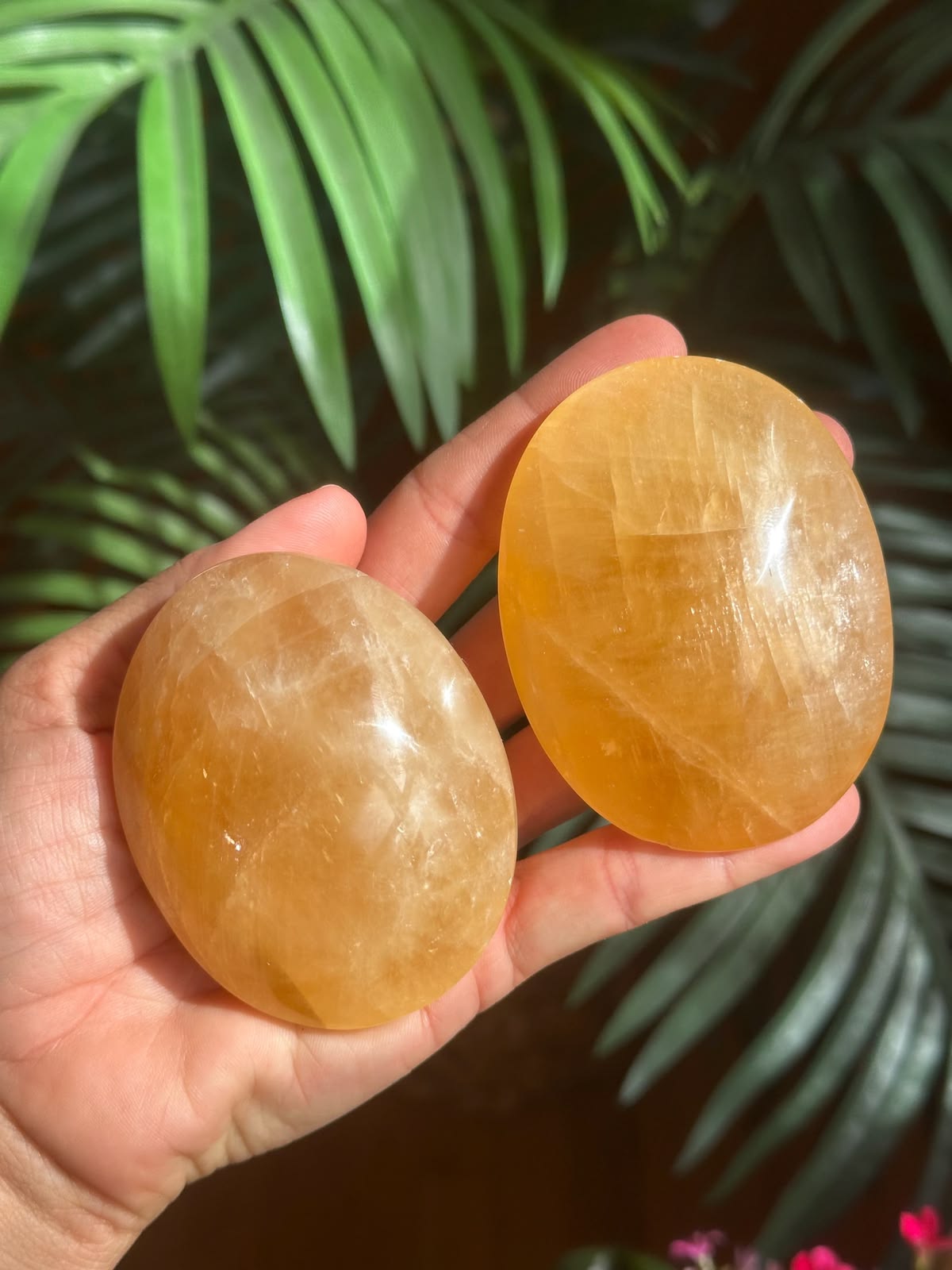 Honey Calcite Palm Stone